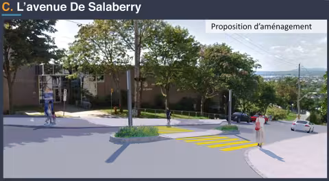 Proposition des services de l&rsquo;arrondissement pour s&eacute;curiser la traverse pi&eacute;tonne sur Salaberry. Source : Ville de Qu&eacute;bec.